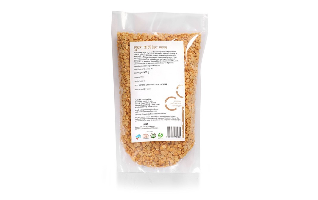 Conscious Food Pigeon Pea Tuvar Dal Organic   Pack  500 grams